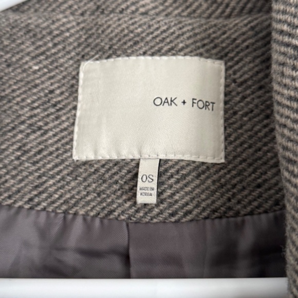 OAK + FORT Wool Blend Oversized Trench Coat - Grey Herringbone - Picture 3 of 9